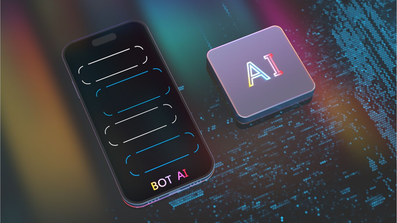 Celular com tela aberta em chat de inteligência artificial.