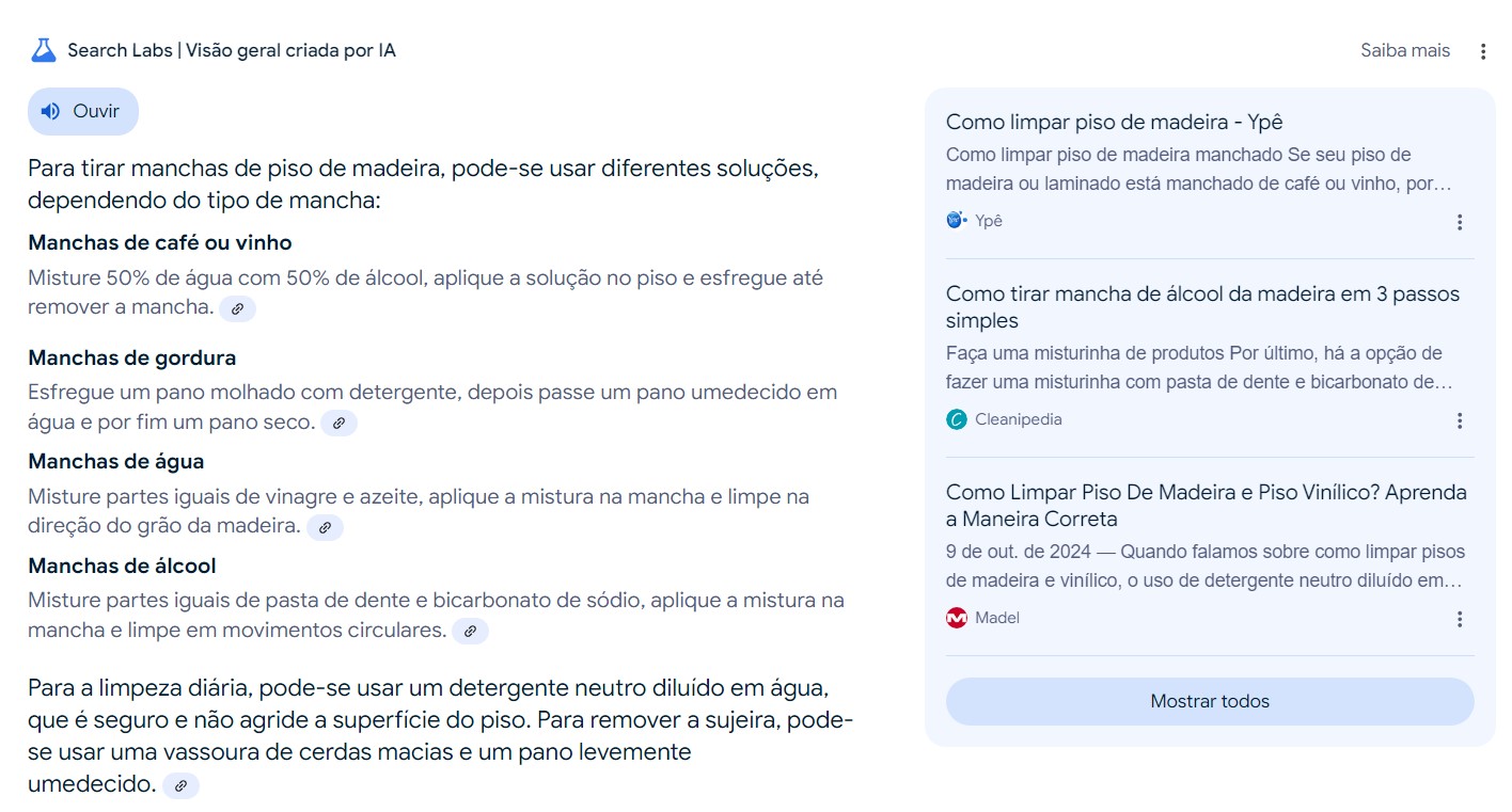 Exemplo de funcionamento da IA Overview do Google.