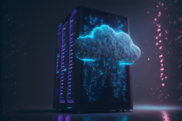 Um HD de computador, com uma nuvem ao lado, representando um servidor de hospedagem cloud.