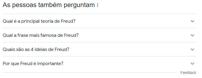 Imagem da seção "as pessoas também perguntam" do Google, com perguntas sobre Freud.