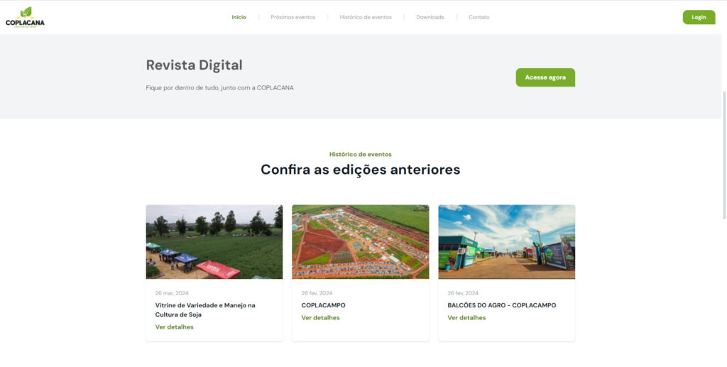 Print do portal coplacampo, ferramentas para gestão de eventos agro