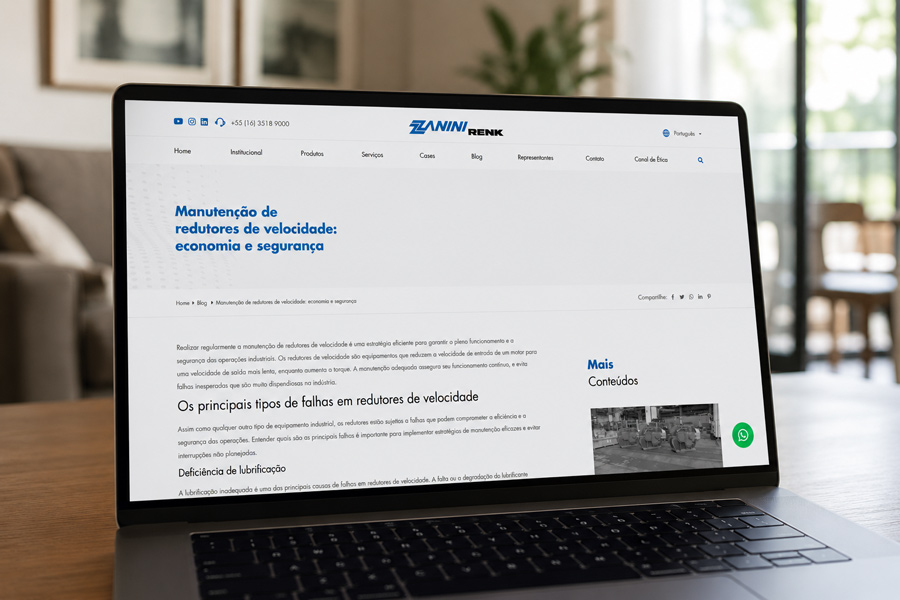 Página de conteúdo de blog da Zanini Renk aberta em Notebook,