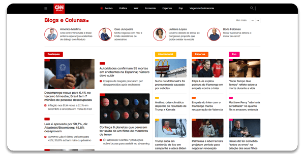 Imagem mostrando a home do site CNN Brasil, mostrando algumas imagens de notícias. Site feito em wordpress.