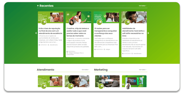 Imagem de seção do blog do Reclame Aqui, construído com o CMS WordPress. Na imagem, mostra alguns dos posts mais recentes.