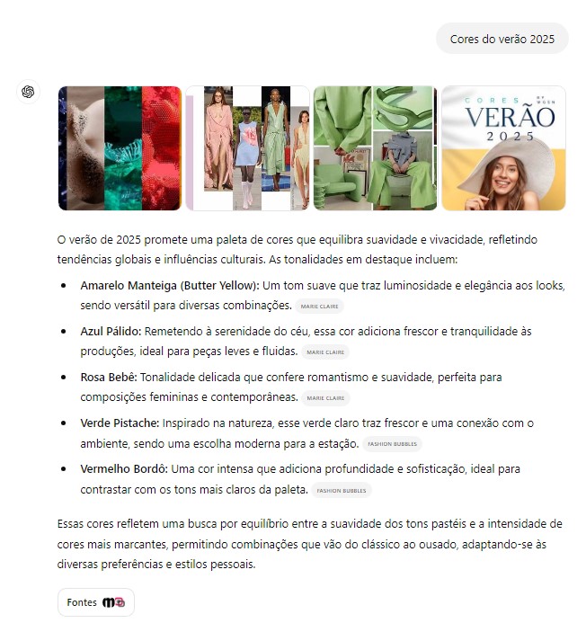 Print do SearchGPT fazendo uma busca com imagens.