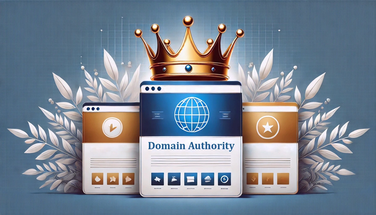 Três sites, com um coroado ao centro, representando sua aurotidade de domínio (Domain Authority).