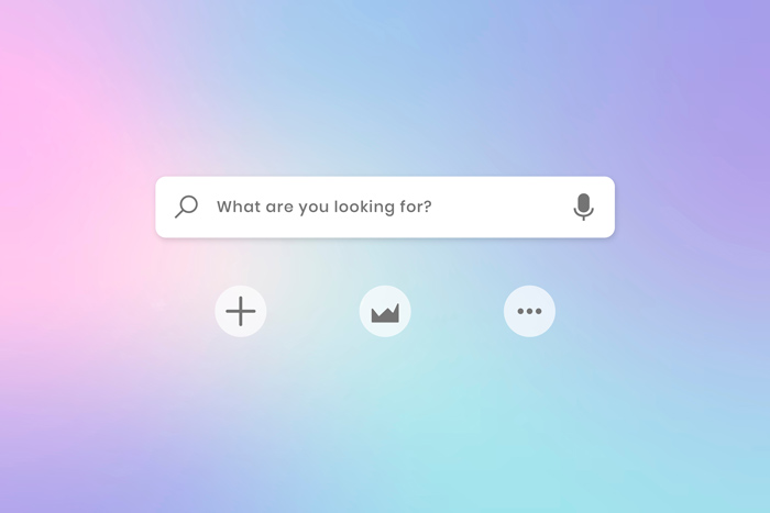 Interface minimalista com barra de pesquisa sobre fundo degradê, simbolizando experiência do usuário intuitiva e otimização para SEO conversacional.