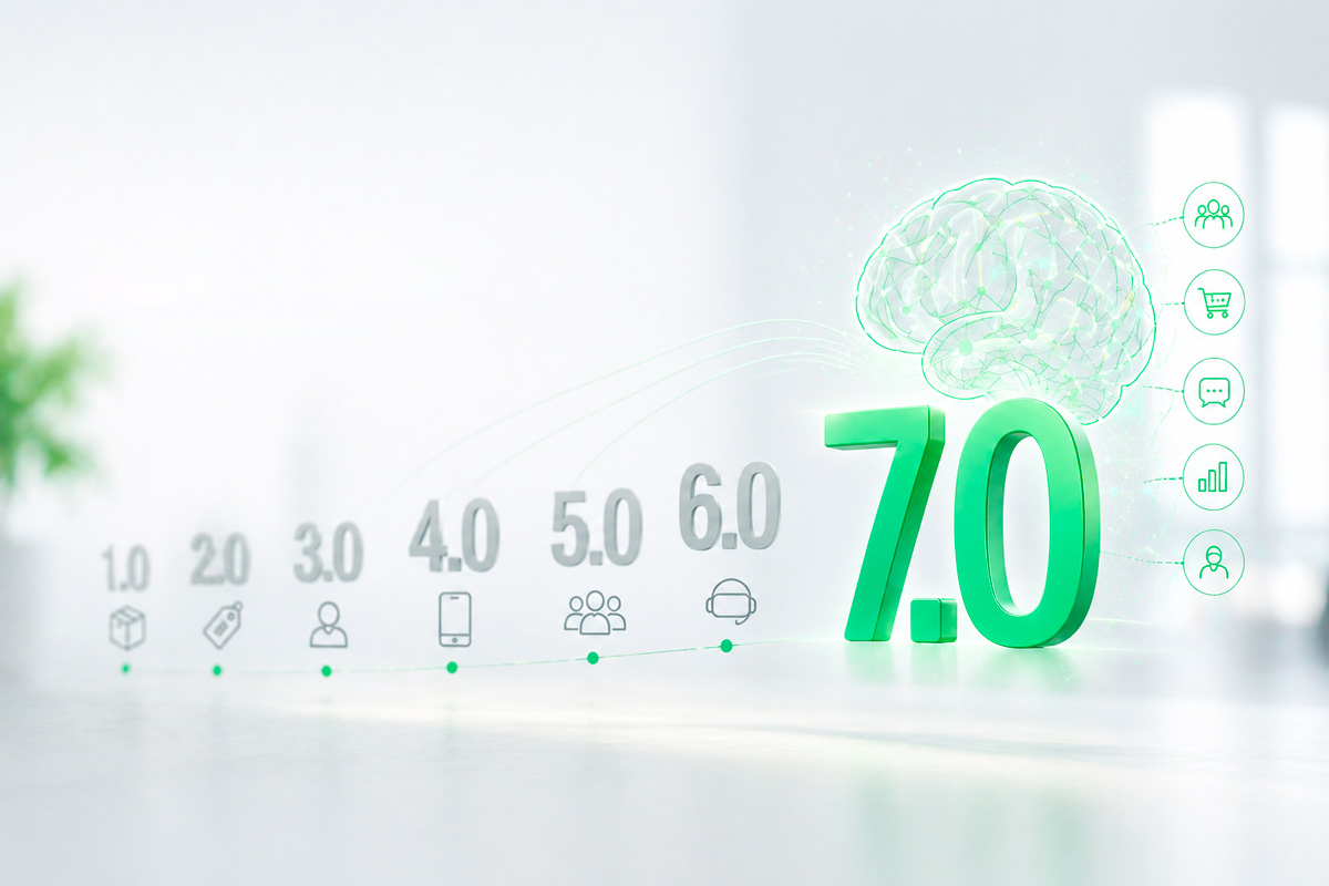 Números das fases do marketing progredindo do 1.0 ao 7.0